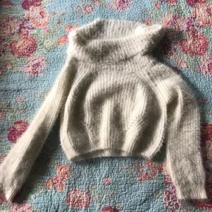 White Cropped Fuzzy Cowl Neck Sweater